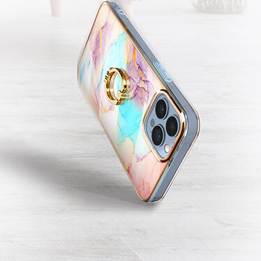 Acheter Avizar Coque iPhone 13 Pro Bi-matière avec Bague de maintien Motif marbre Bleu et rose