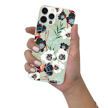 LaCoqueFrançaise Coque iPhone 12 Pro Max 360 intégrale transparente Motif Fleurs vert d'eau Tendance pas cher