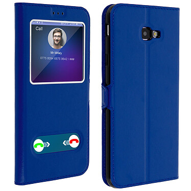 Avizar Etui Samsung Galaxy J4 Plus Housse Folio Double Fenêtre Fonction Support Bleu