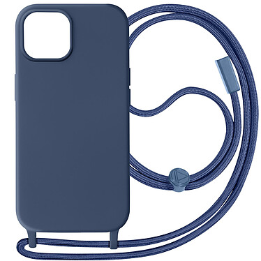 Avizar Coque Cordon pour iPhone 15 Semi-Rigide Lanière Tour du Cou 80cm  Bleu Nuit