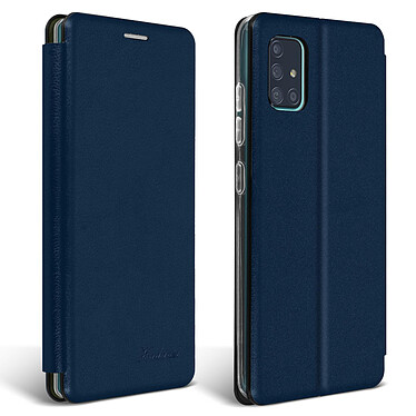 Avizar Étui Galaxy A51 Simili-Cuir Texturé Clapet Porte-carte Support Vidéo Bleu