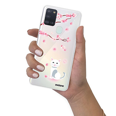 Evetane Coque Samsung Galaxy A21S 360 intégrale transparente Motif Chat et Fleurs Tendance pas cher