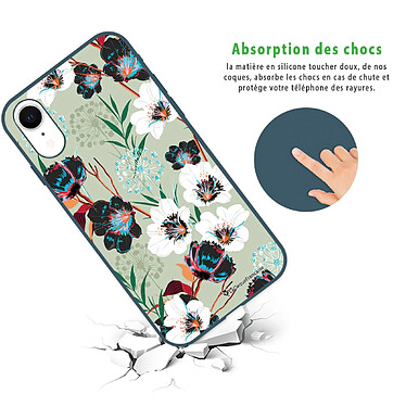 Avis LaCoqueFrançaise Coque iPhone Xr Silicone Liquide Douce bleu nuit Fleurs vert d'eau