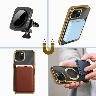 Avis Avizar Coque MagSafe pour iPhone 15 Silicone Protection Caméra  Contour Chromé Or