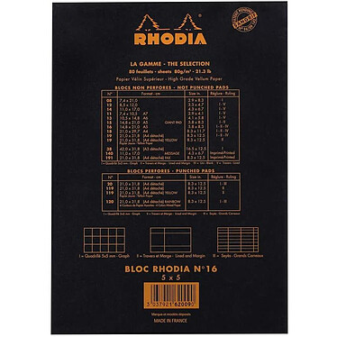 Avis RHODIA Bloc BLACK N°16 14,8x21cm 80F agrafées 80g Q.5x5