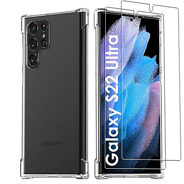 Evetane Coque Samsung Galaxy S22 Ultra 5G Antichoc Silicone Coins Renforcés + 2 Vitres en verre trempé Protection écran