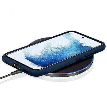 Evetane Coque Samsung Galaxy S22 5G Silicone liquide Bleu Marine + 2 Vitres en Verre trempé Protection écran Antichocs pas cher
