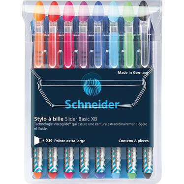 SCHNEIDER Pochette de 8 stylos à bille Slider Basic pointe extra large couleurs assorties