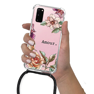 LaCoqueFrançaise Coque cordon Samsung Galaxy S20 Dessin Amour en fleurs pas cher
