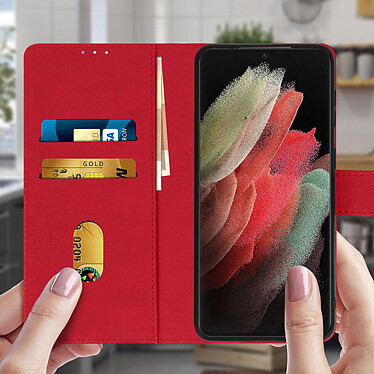 Avis Avizar Étui Samsung Galaxy S21 Ultra Protection avec Porte-carte Fonction Support rouge