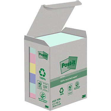 POST-IT Bloc-note adhésif Recycling, 38 x 51 mm, 6 couleurs