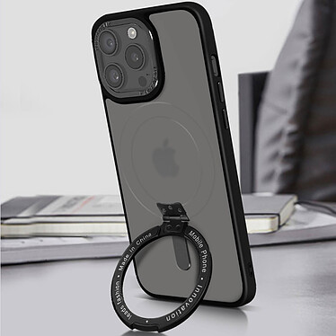 Avizar Coque MagSafe pour iPhone 15 Pro Silicone Gel Anneau Fonction Support  Dos Givré Contour Noir pas cher