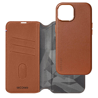 Decoded Étui Cuir pour iPhone 15 Plus Coque détachable Anti-chutes 1.2m Portefeuille Compatible MagSafe Tan