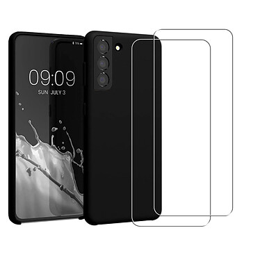 Acheter Evetane Coque Samsung Galaxy S21 Plus 5G Silicone liquide Noire + 2 Vitres en Verre trempé Protection écran Antichocs