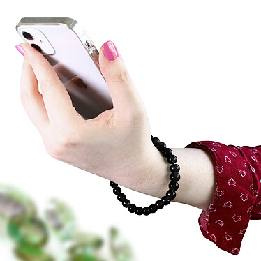 Avis Avizar Bijou de Téléphone Bracelet à Perles Rondes 25cm Collection Jade Noir