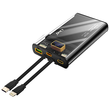 LinQ Powerbank 16000mAh USB-C et USB Super Fast Charge 22.5W Câbles intégrés Affichage LED  TM16003 Noir