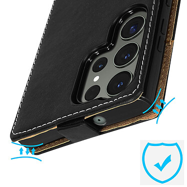 Avis Avizar Étui pour Samsung Galaxy S23 Ultra Clapet Vertical Porte-carte Effet Cuir de Cheval  Noir