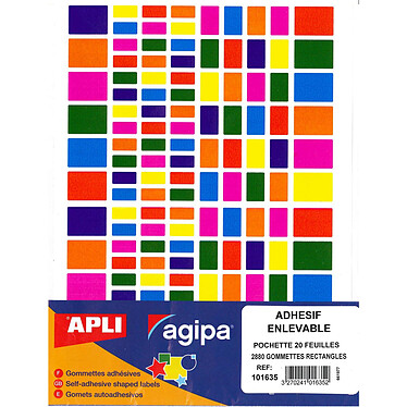 AGIPA Pochette 2880 gommettes rectangles enlevables couleurs assorties 160 x 216 mm