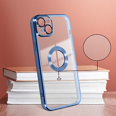 Avizar Coque iPhone 14 Silicone Souple Bloc Caméra Couvert  Transparent Contour bleu Chromé pas cher