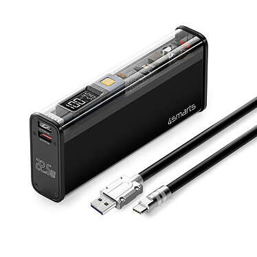 4smarts Batterie de Secours 18000mAh USB et USB C 22.5W  Lucid Block Noir Transparent