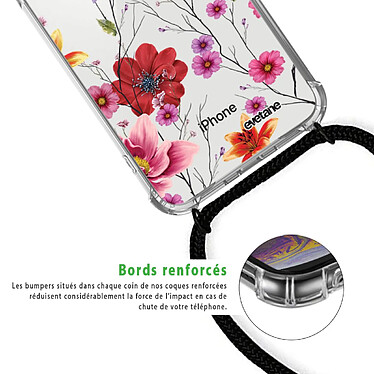 Acheter Evetane Coque cordon iPhone X/Xs noir Dessin Fleurs Multicolores