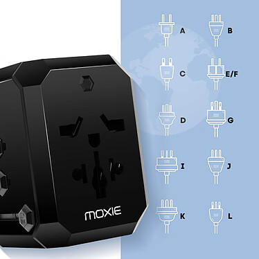 Acheter Moxie Adaptateur Prise Universel EU - USA - UK - AUS - 3 USB et 1 USB C  Noir