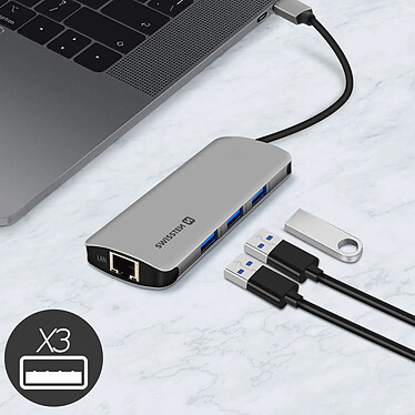 Acheter Swissten Hub USB-C 8en1 3x USB 1x USB-C 1x HDMI 1x Ethernet 1 Entrée SD Micro-SD .