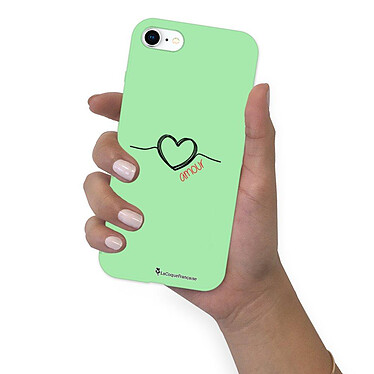 LaCoqueFrançaise Coque iPhone 7/8/ iPhone SE 2020 Silicone Liquide Douce vert pâle Coeur Noir Amour pas cher