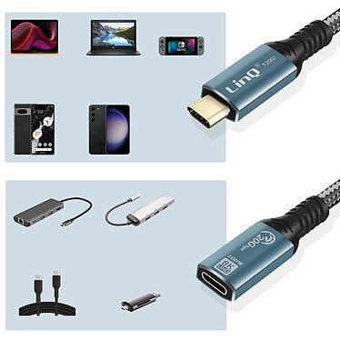 LinQ Câble de Rallonge USB-C Charge 100W Vidéo 8K Transfert 20 Gbps 1.2m  Gris et Noir pas cher