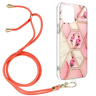 Avizar Coque Apple iPhone 13 Mini Motif géométrique avec Cordon Amovible rose