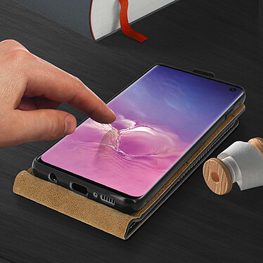 Avizar Etui Samsung Galaxy S10 Housse Clapet Vertical Porte-carte Coque Silicone - Noir pas cher