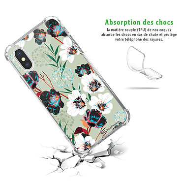 Avis LaCoqueFrançaise Coque iPhone X/Xs anti-choc souple angles renforcés transparente Motif Fleurs vert d'eau