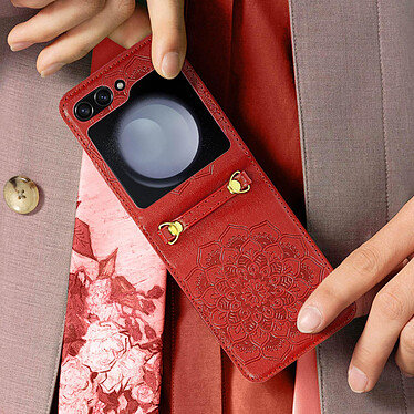 Avizar Coque pour Samsung Galaxy Z Flip 5 Motif fleur  Collection Mandala Blossom Rouge pas cher