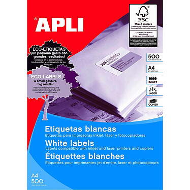 APLI Boite de 500 Feuilles A4 500 étiquettes Multi-usages Permanent A4 Blanc