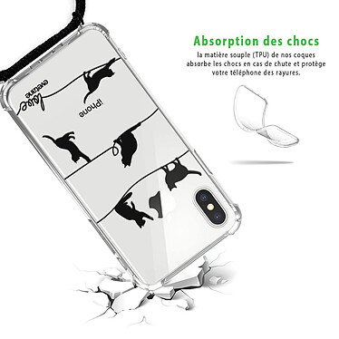 Avis Evetane Coque cordon iPhone X/Xs noir Dessin Chat Lignes