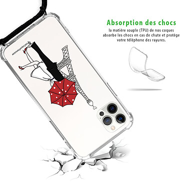 Avis LaCoqueFrançaise Coque cordon iPhone 12/12 Pro noir Dessin Amour à Paris