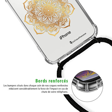 Acheter LaCoqueFrançaise Coque cordon iPhone X/Xs noir Dessin Mandala Or