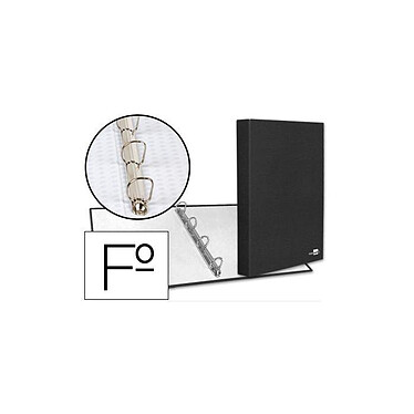 LIDERPAPEL Classeur 4 anneaux ronds 25mm a4+ carton rembordé paper coat coloris noir