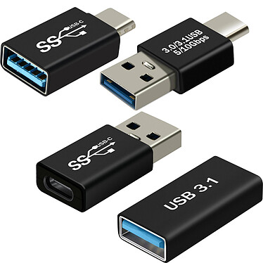 Avizar Adaptateur USB C + USB, Pack  de 4 Adaptateurs OTG mâle femelle, Noir
