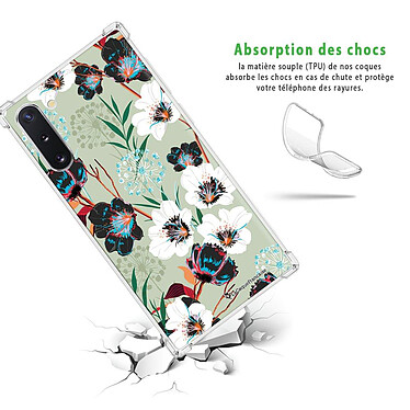 Avis LaCoqueFrançaise Coque Samsung Galaxy Note 10 anti-choc souple angles renforcés transparente Motif Fleurs vert d'eau