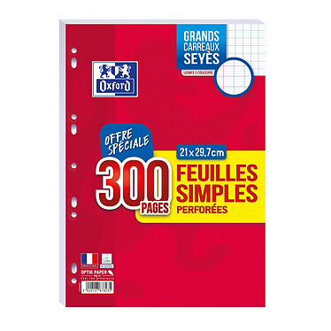 OXFORD Etui 150 Feuillets mobiles (300 Pages) simples format A4 seyès 90 g