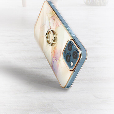 Acheter Avizar Coque iPhone 12 et 12 Pro Bi-matière Bague de maintien Motif marbre Rose gold