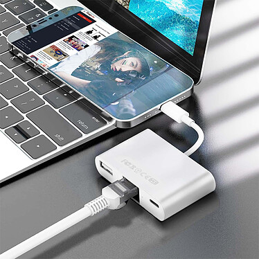 Avizar Adaptateur Lightning vers Ethernet / USB-A / USB-C Compact Plug and Play Blanc pas cher