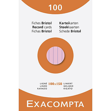 EXACOMPTA Etui de 100 fiches - bristol ligné non perforé 100x150mm - Couleurs assorties