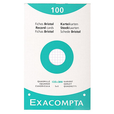 EXACOMPTA Étui de 100 fiches - bristol blanc quadrillé 5x5 perforé 125x200mm - Blanc x 12