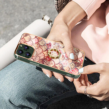 Avizar Coque iPhone 11 Pro Bi-matière avec Bague de maintien Motif écaille - rose pas cher