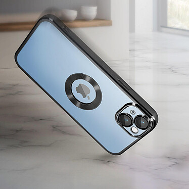Avis Avizar Coque iPhone 14 Silicone Souple Bloc Caméra Couvert  Transparent Contour noir Chromé