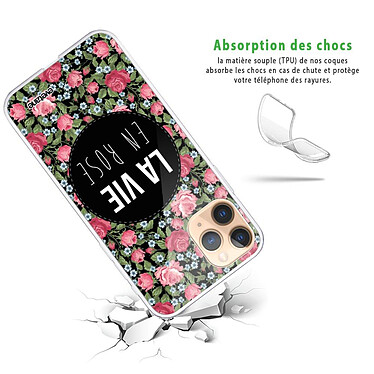 Avis Evetane Coque iPhone 11 Pro silicone transparente Motif La Vie en Rose ultra resistant