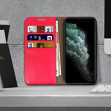 Avis Avizar Étui iPhone 11 Pro Max Folio Cuir Véritable Porte cartes Support Vidéo rouge