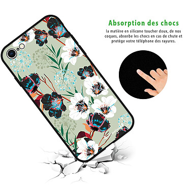 Avis LaCoqueFrançaise Coque iPhone 7/8/ iPhone SE 2020 Silicone Liquide Douce noir Fleurs vert d'eau